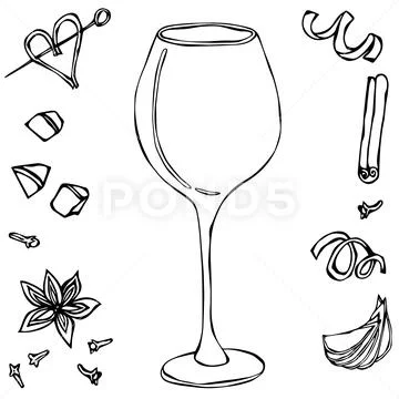 Red Vine Glass. Hand Drawn Vector Illustraition. Stock Illustration