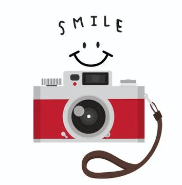 Red vintage camera strap with stylish lettering - smile Illustrazione stock