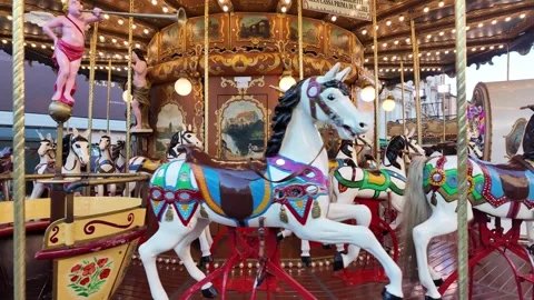Red Vintage Carousel in Motion Stock Footage 326504195