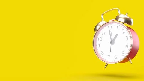 The red vintage clock on yellow background 3d rendering. Illustrazione stock