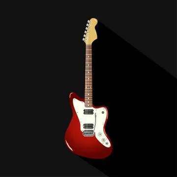Red vintage electric guitar on a black background Stock Illustration