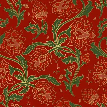 Red vintage pattern with flowers. Stock Illustration