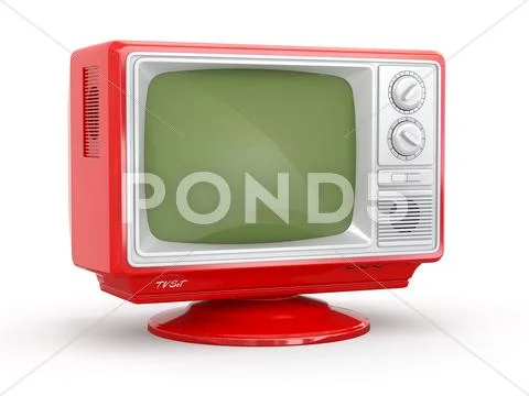 Red vintage retro tv on white background. 3d Stock Illustration