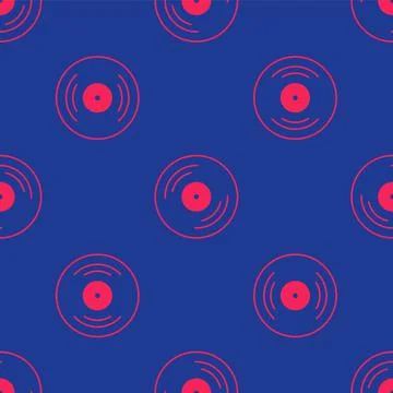 Red Vinyl disk icon isolated seamless pattern on blue background. Vector Stockillustratie