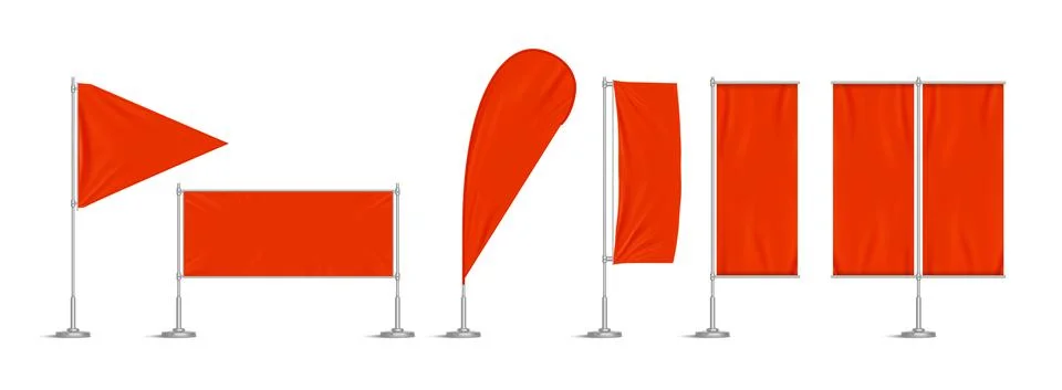Red vinyl flags and set banners on pole Stock Illustration