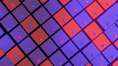 Red-violet moving background of squares and spheres. looped wave animation. 3d r Stock Footage 153813739