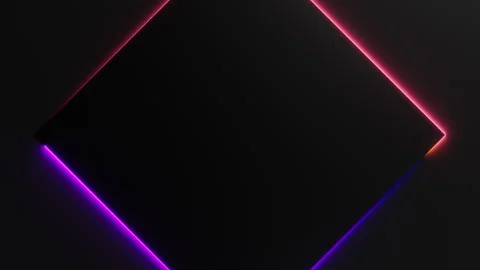 Red violet neon light is moving around black rhombus frame on dark background Stock Footage 326778855