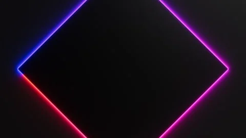 Red violet neon light is moving around black rhombus frame on dark background Stock Footage 327971155