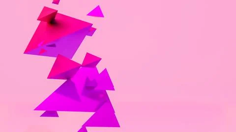 Red-violet pyramids of different sizes on a pink background. 3d render illu.. Illustrazione stock