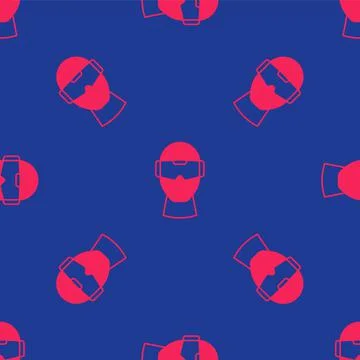 Red Virtual reality glasses icon isolated seamless pattern on blue background イラスト素材