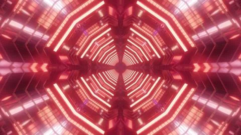 Red virtual tunnel with lights 3d illustration background Stock Illustration