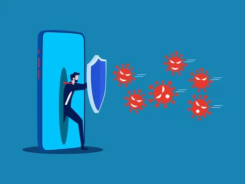 Red virus attack with shield vector Stock Illustration