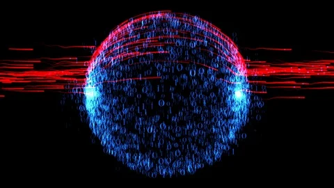 Red virus attacking binary data cloud, against black Vidéo 125800093