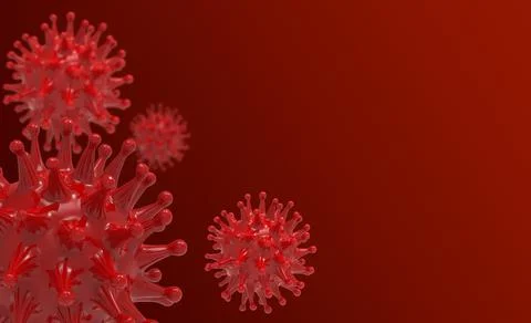 Red virus bacteria cells 3D render background image on red background. Flu, i Stock Illustration