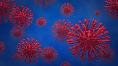 Red virus cells, blue background. Coronavirus concept. 3d render. Stock Footage 127019671