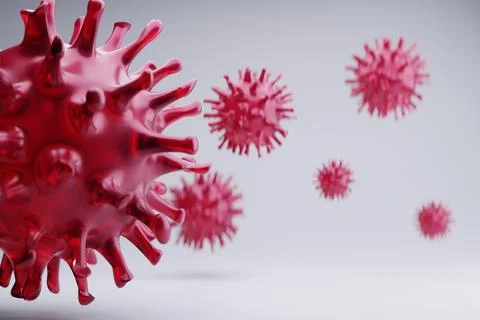 Red virus particles floating, microscopic view, medical illustration, disea.. Stock Illustration