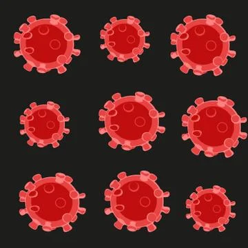 A red virus pattern isolated on a black background. Vector flat illustration of Illustrazione stock