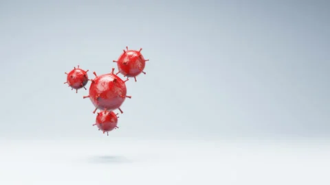 Red Virus Spinning on Studio Light Gray Background Stock Footage 234413857