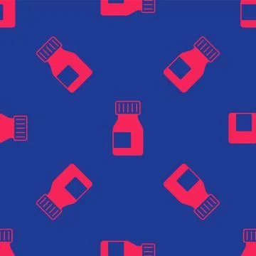 Red Vitamin complex of pill capsule icon isolated seamless pattern on blue .. Stock Illustration