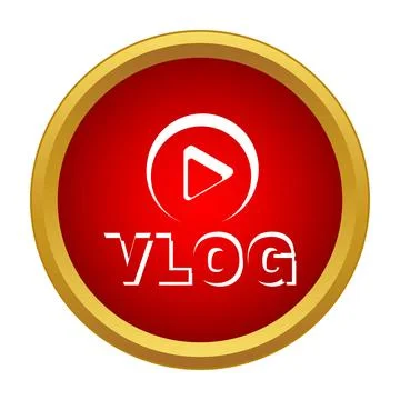 Red vlog play button icon with a gold border Stock Illustration