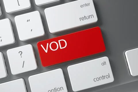Red Vod Button on Keyboard. 3D Rendering Stock Illustration