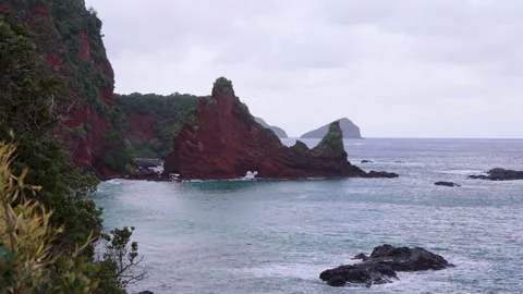 Red Volcanic Cliffs and Seaside, Akiya Coast, Oki Islands Shimane Japan Stock Footage 328837575
