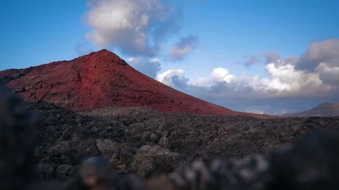Red volcano at sunset timelapse in Timanfaya Lanzarote 4K Stock Footage 89148107