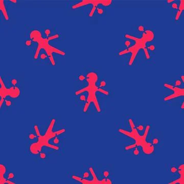 Red Voodoo doll icon isolated seamless pattern on blue background. Vector 스톡 일러스트