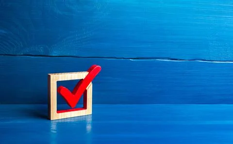 Red voting tick in a box. Checkbox. Presidential or parliamental democratic.. Foto stock