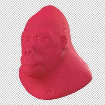 Red voxel gorilla head on a transparent background. Stock Illustration