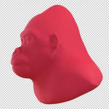 Red voxel gorilla head on a transparent background. Stock Illustration
