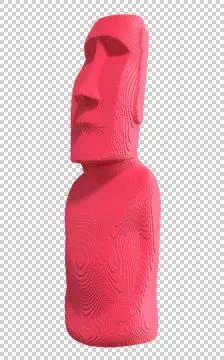 Red voxel Moai statue on a transparent background. Stock Illustration