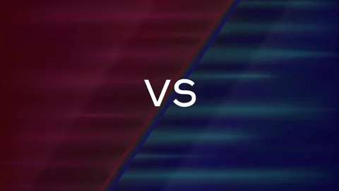 Red vs blue battle contest. Versus motion intro. half against. Game fight combat Stock Footage 153559696