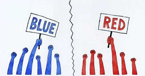 Red vs Blue - Social Division Between Red and Blue Groups Stock Footage 340549706