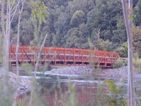 Red Walking Bridge Stock Footage 79972304