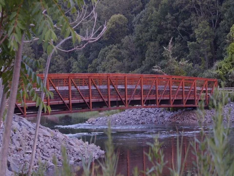 Red Walking Bridge Stock Footage 79972937
