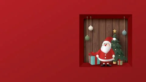 Red wall and square hole at right area have cut timber panels behind with 3.. Stock Illustration