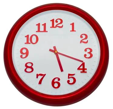 Red wall clock isolated on white background Stock Photos