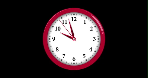 Red wall clock ticking fast forward, time passing concept, 10 am to 11 am Vidéo 336383767