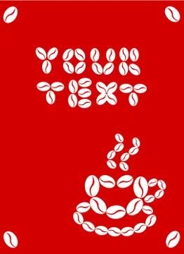 Red wall with coffee cup vector illustration with bean caption your text Stock Illustration