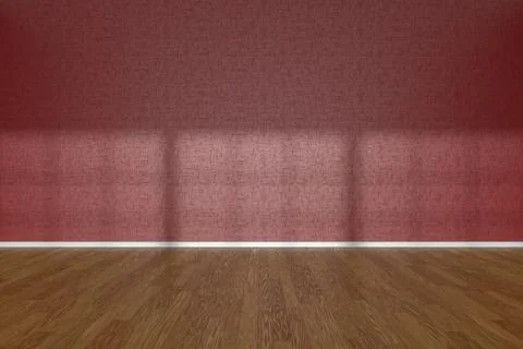 Red wall of empty room with parquet floor Stock Illustration