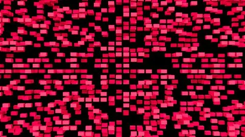 A red wall of flying cubes on a black background. Textured background.  Illustrazione stock