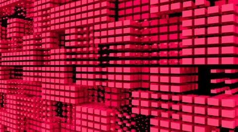 A red wall of many cubes. Abstract background with red cubes.  Stock Illustration