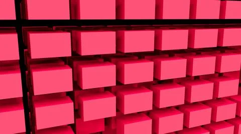 A red wall of many cubes in close-up. Textured background with red cubes.  Stock Illustration