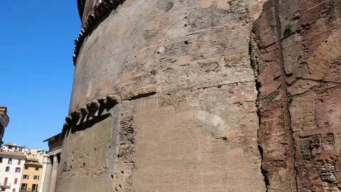 Red wall pantheon temple rome bricks old structure round to side top down view Stock Footage 319920226