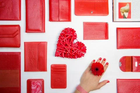 Red wallets on a white background Fotos de archivo