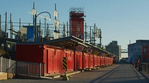 Red warehouse containers in line Stock Footage 99911444