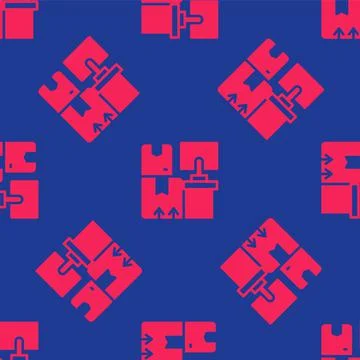Red Warehouse interior with boxes on racks icon isolated seamless pattern on  Illustrazione stock