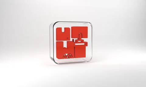 Red Warehouse interior with boxes on racks icon isolated on grey background Illustrazione stock