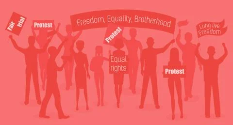 Red warm vector illustration of protesters. People demonstration, protest Stock Illustration